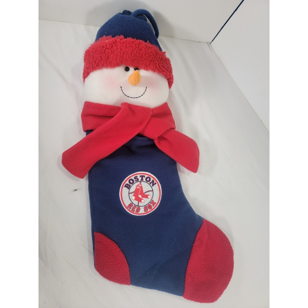 Boston Red Sox Christmas Snowman Stocking Fleece Red White Blue MLB Baseball